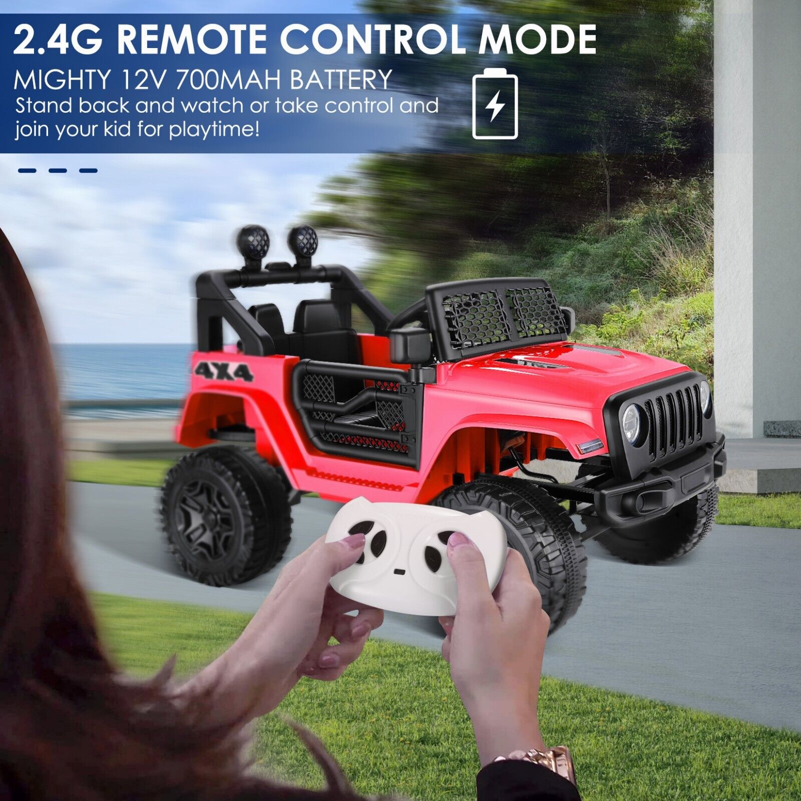12V/24V Electric Ride On Jeep Toy Car with USB, Bluetooth, and Remote Control for Kids