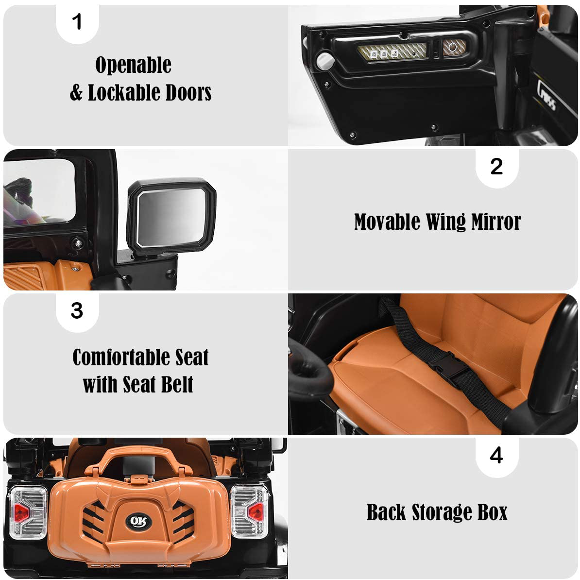 12V 2WD Ride-On Jeep Car with Manual and Remote Control Options