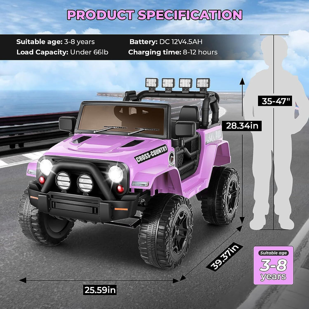 Electric Ride-On Car for Kids with Parent Remote Control and Music Player - 12V Truck Design