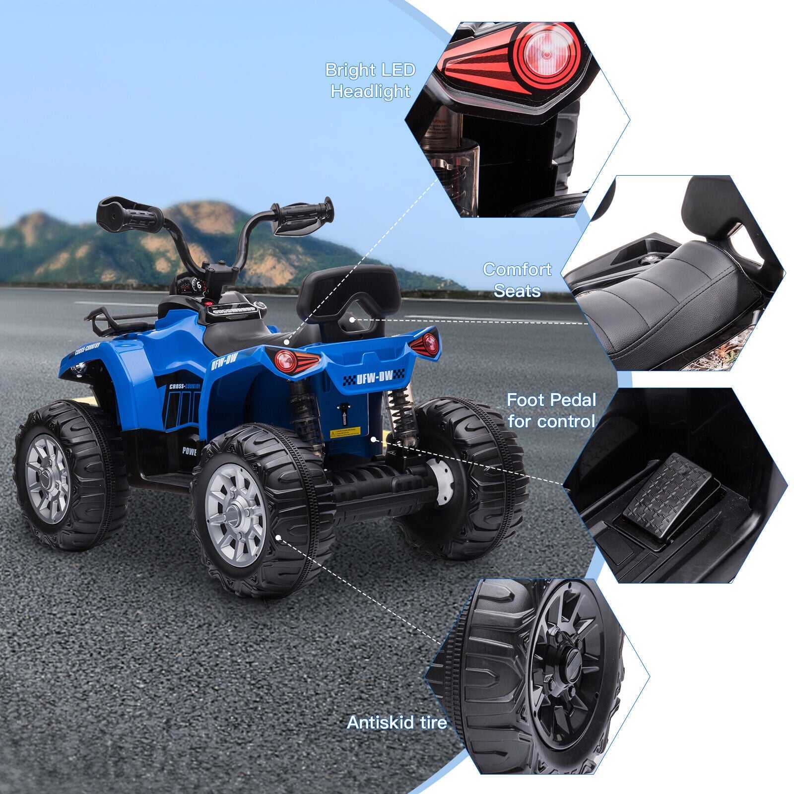 12V Battery Powered Electric ATV Quad for Kids - 4-Wheel Ride On Toy with 2 Speed Options