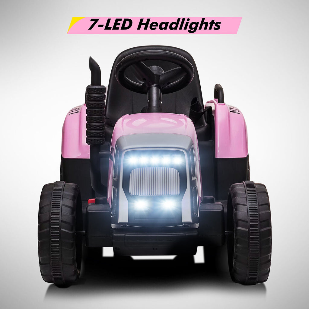 12V Battery Powered Electric Tractor Ride-On Car with Trailer for Kids