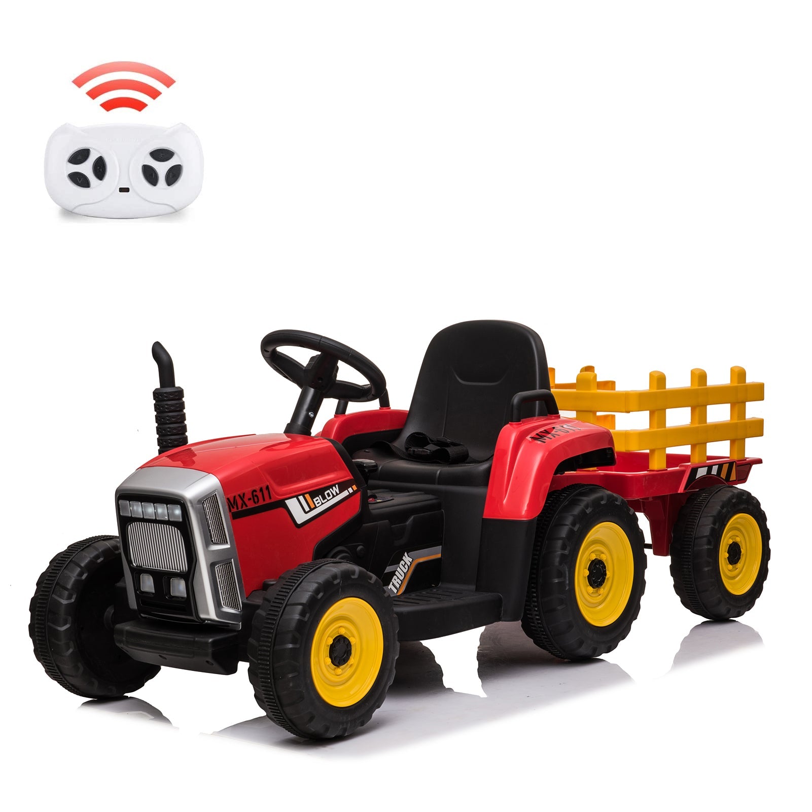 12V Battery Powered Electric Tractor with Trailer Ride-On Toy for Kids with Remote Control