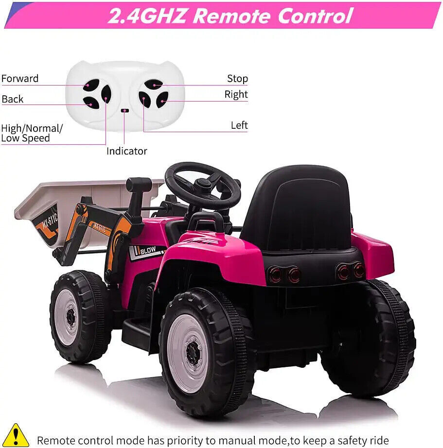 12V Battery-Powered Excavator Ride-On Toy with Music, Headlights, and Tractor Design - Perfect Gift for Kids