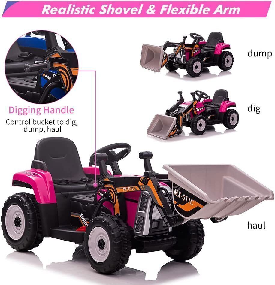 12V Battery-Powered Ride-On Excavator with Remote Control and Bucket for Kids