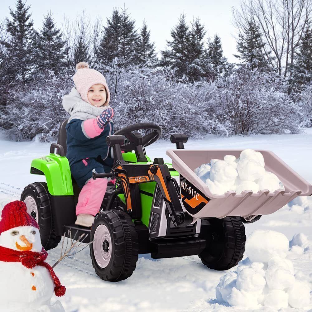 12V Battery-Powered Ride-On Excavator with Remote Control and Bucket for Kids