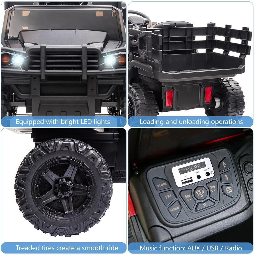 12V Battery-Powered Ride-On Tractor Truck with Detachable Trailer in Black