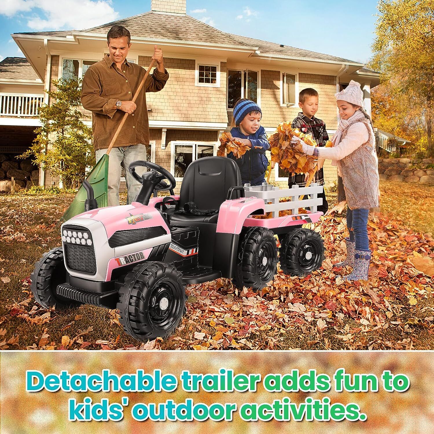12V Battery-Powered Tractor with Detachable Trailer for Kids