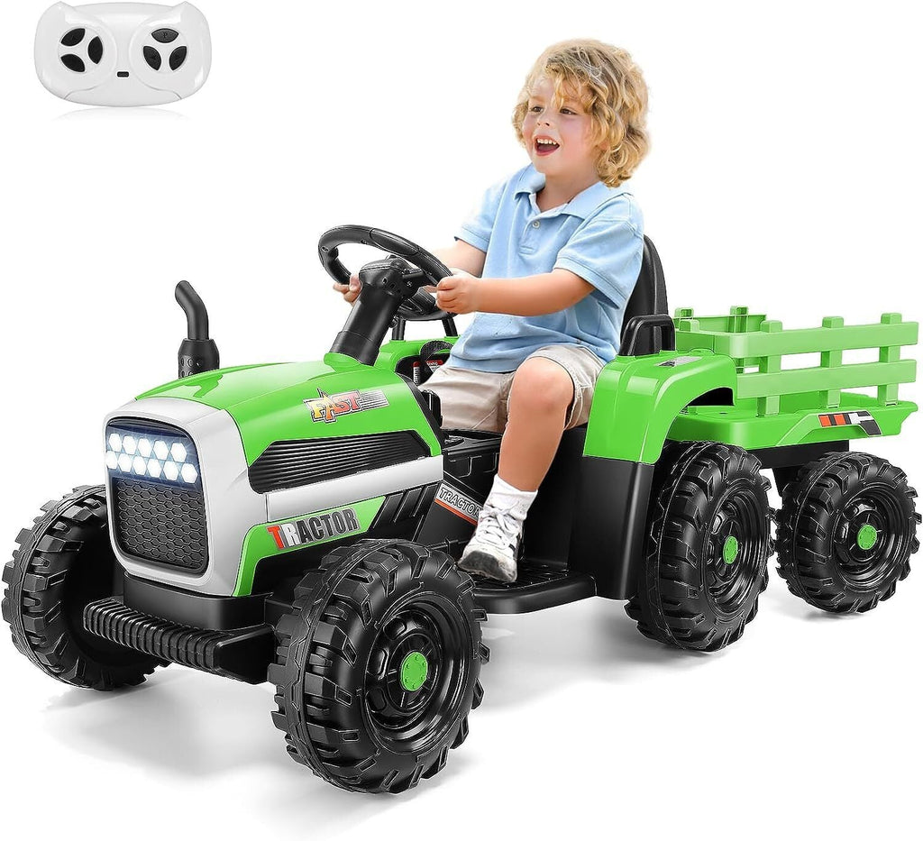 12V Battery-Powered Tractor with Detachable Trailer for Kids