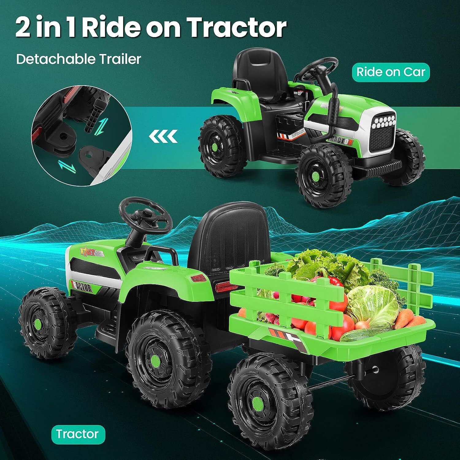 Electric Kids Ride-On Tractor with Trailer - Perfect Toddler Toy Gift