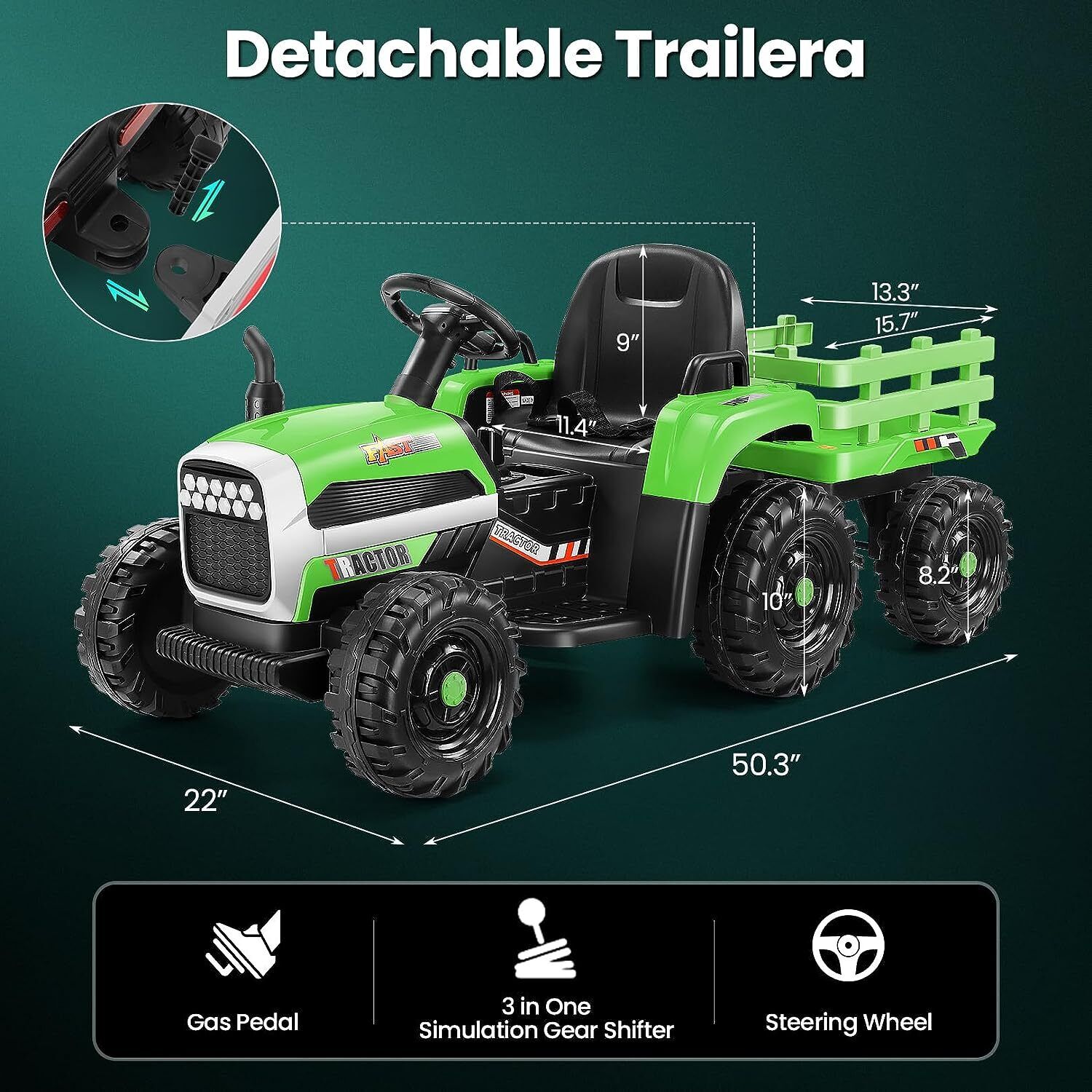 Electric Ride-On Tractor Toy with Trailer and Remote Control for Kids (12V)