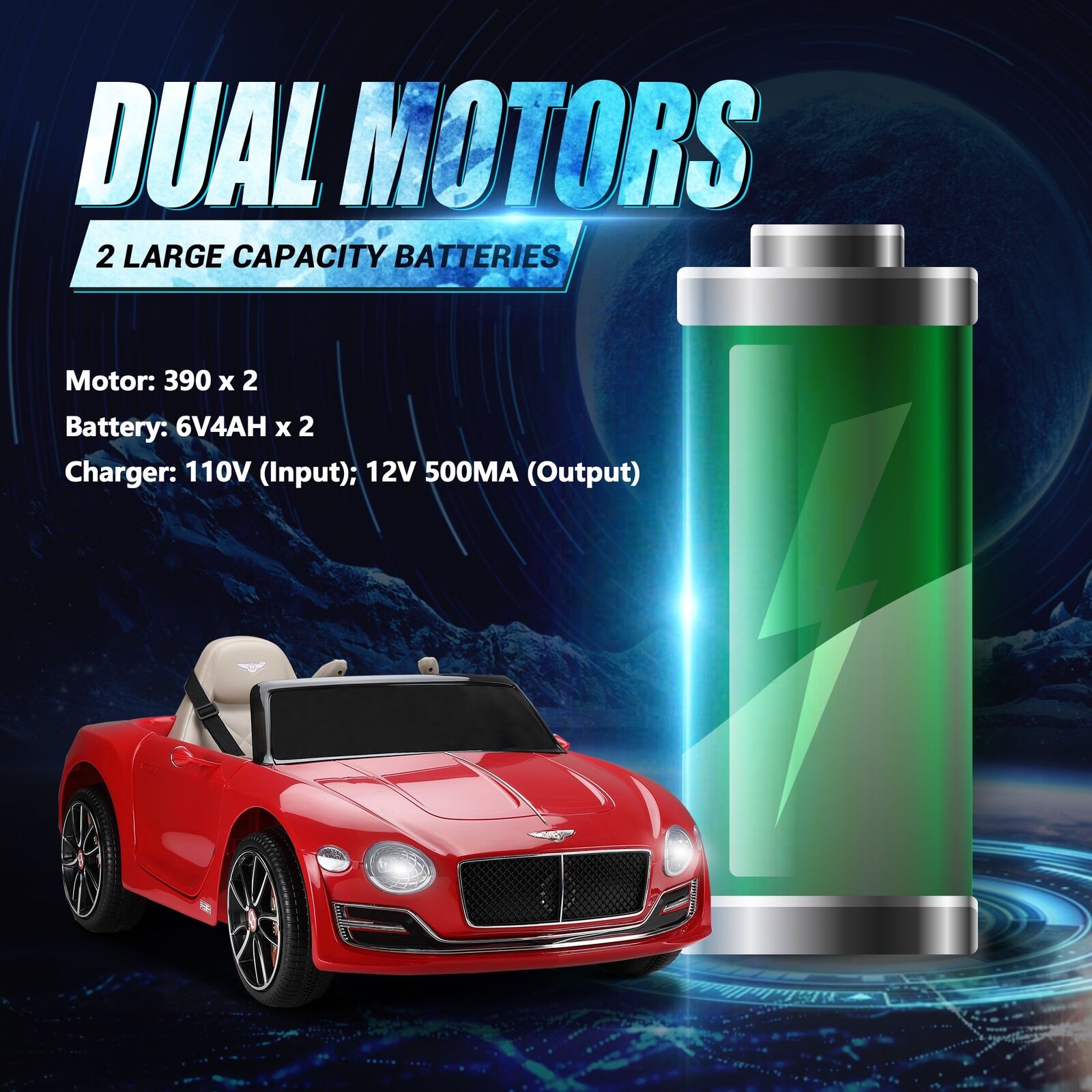 12V Electric Bentley Style Ride On Car for Kids with Remote Control and AUX