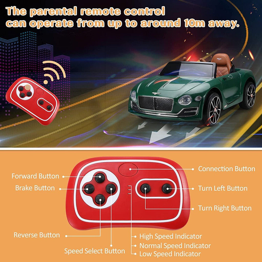 12V Battery Powered Green Bentley Style Electric Toy Car with Remote Control for Kids