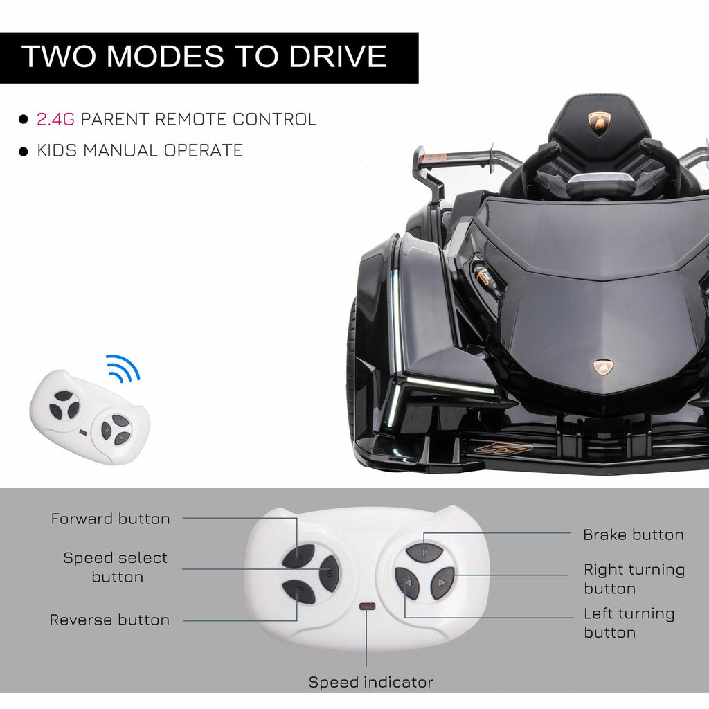 12V Black Lamborghini GT Kids Ride-On Sports Car with Remote Control