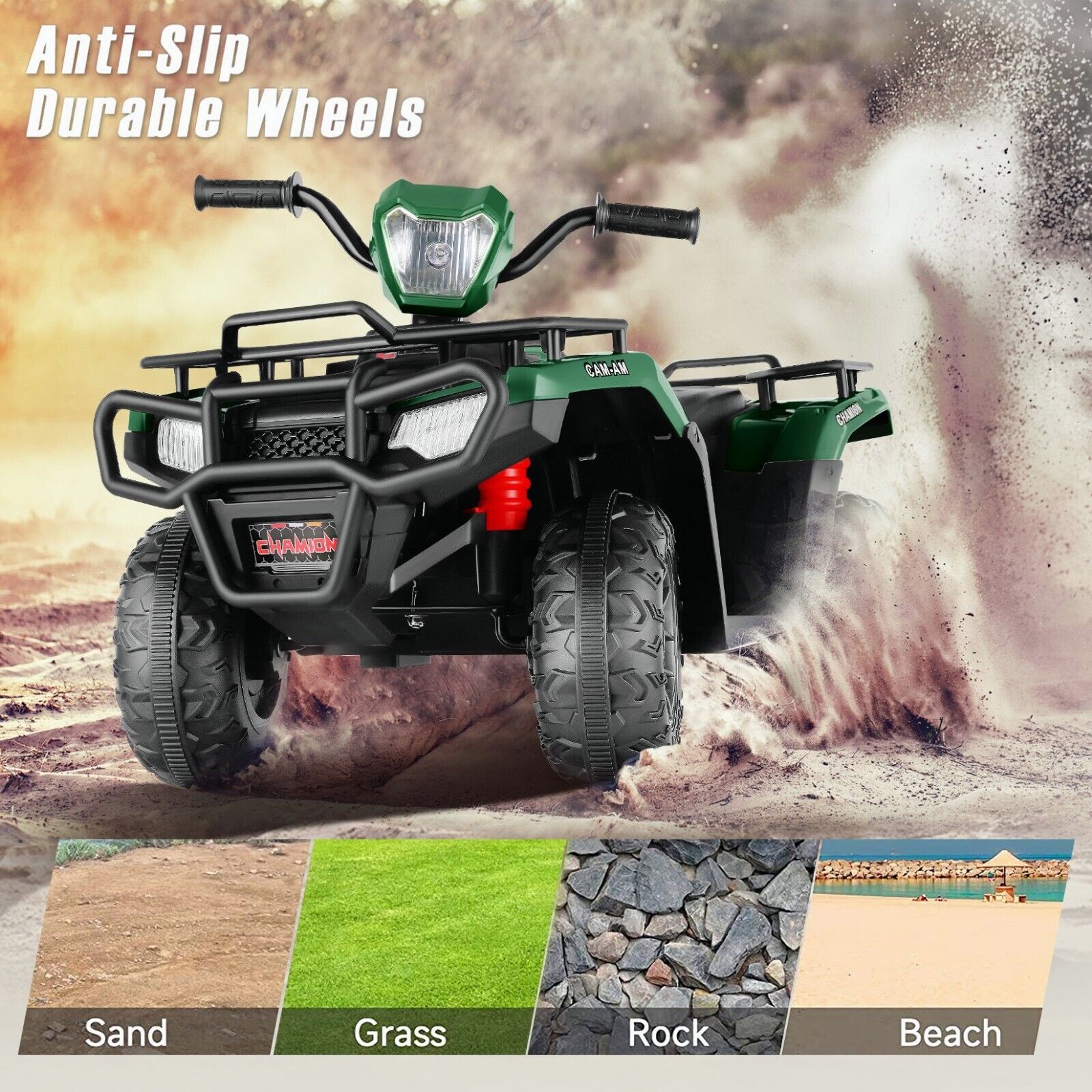 12V Quad for Kids with LED Lights and Dual Speed Options