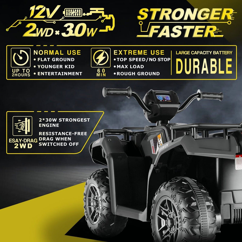12V Quad for Kids with LED Lights and Dual Speed Options