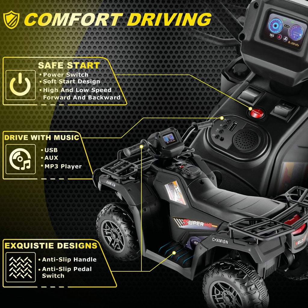12V Quad for Kids with LED Lights and Dual Speed Options