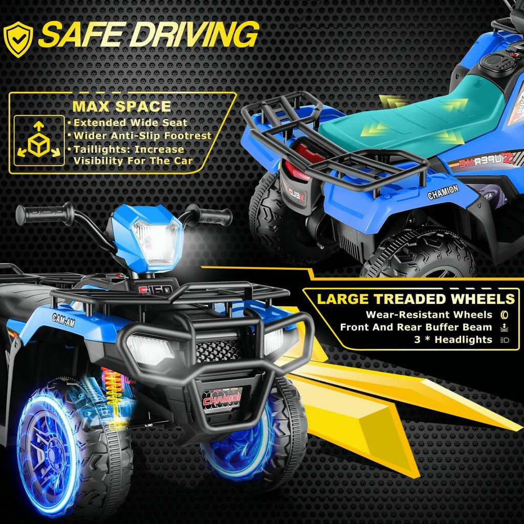 12V Quad for Kids with LED Lights and Dual Speed Options