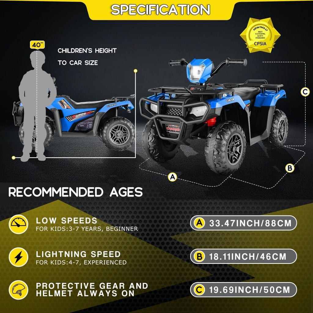12V Quad for Kids with LED Lights and Dual Speed Options