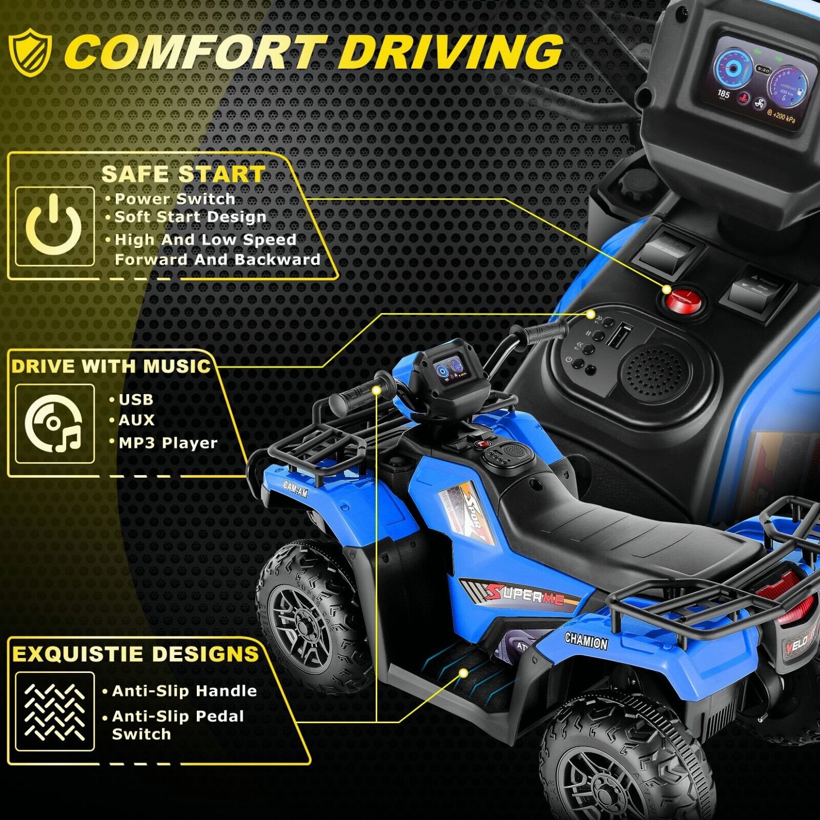12V Electric ATV Car for Kids with Music and Headlights