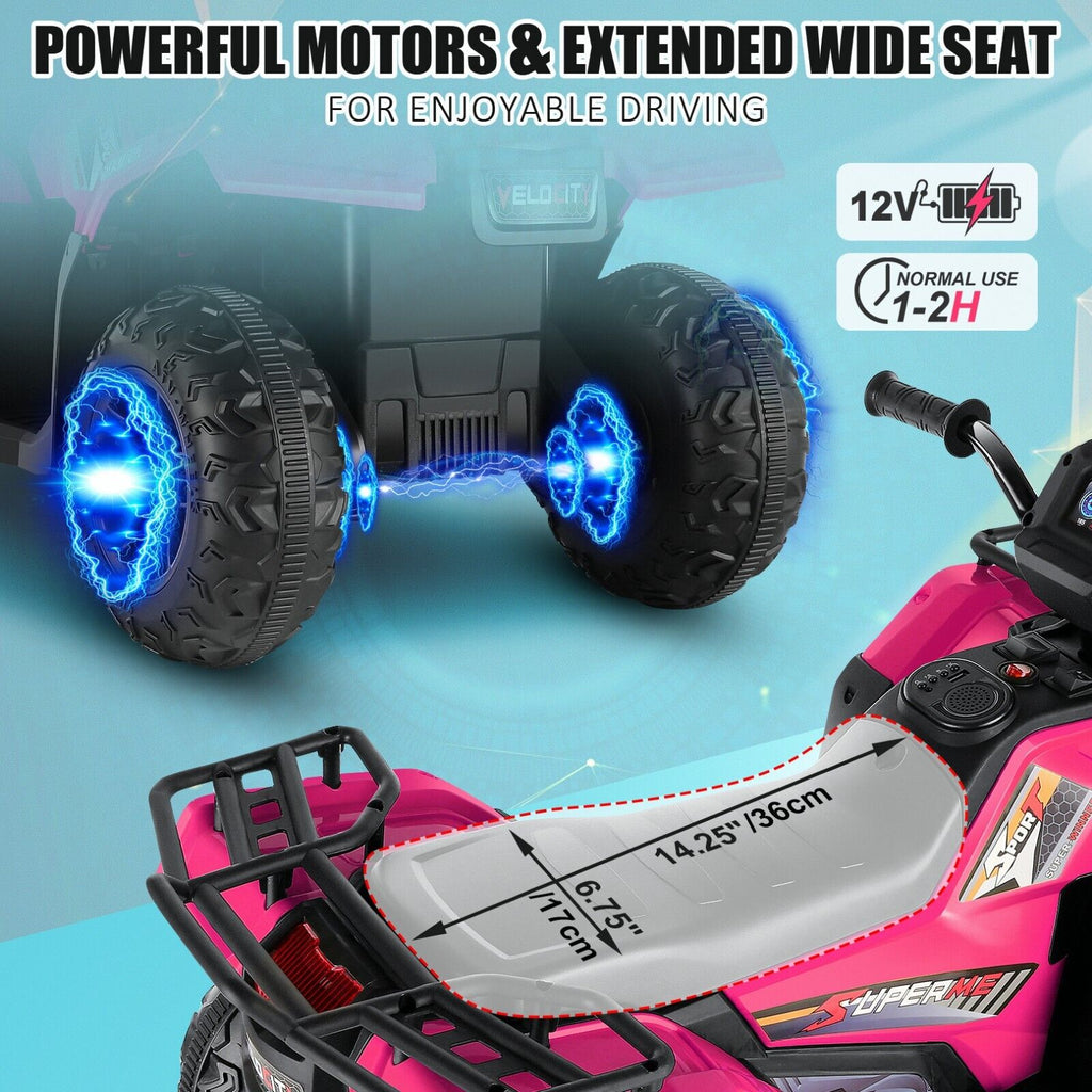 12V Electric Ride-On ATV Toy Car with USB/MP3, 4 Wheels for Kids Ages 3-6