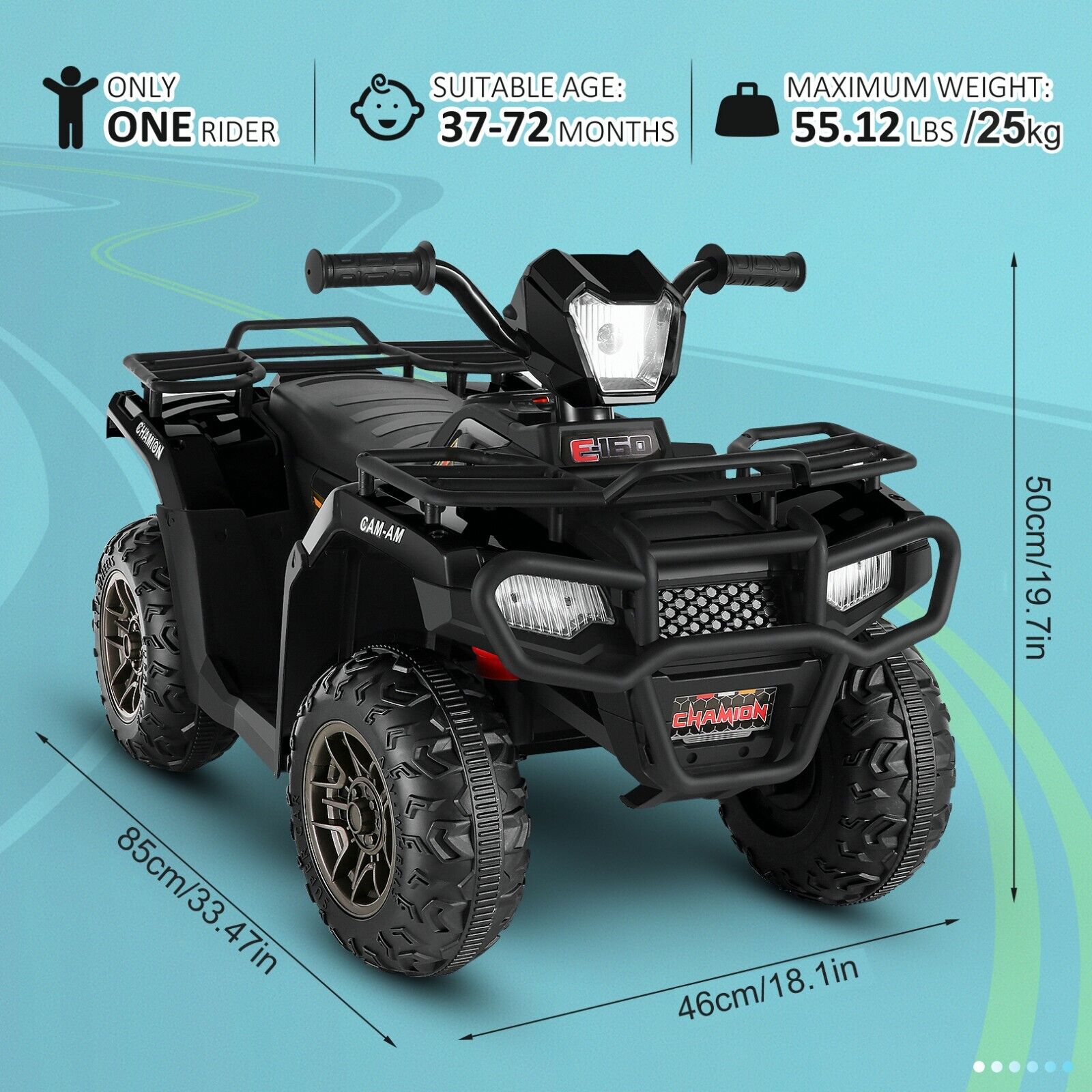 12V Electric Ride-On ATV Toy Car with USB/MP3, 4 Wheels for Kids Ages 3-6