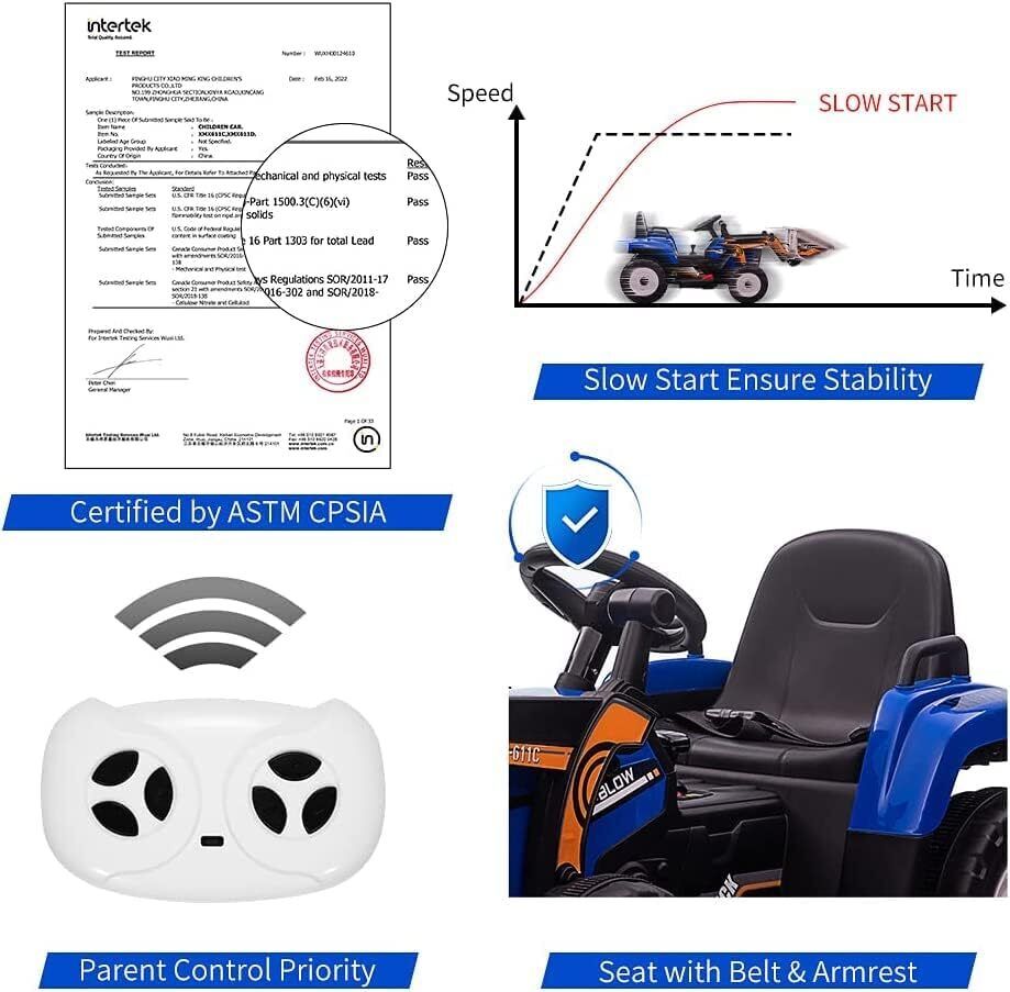 12V Electric Excavator Ride-On Toy with Remote Control, Music, and Bluetooth for Kids