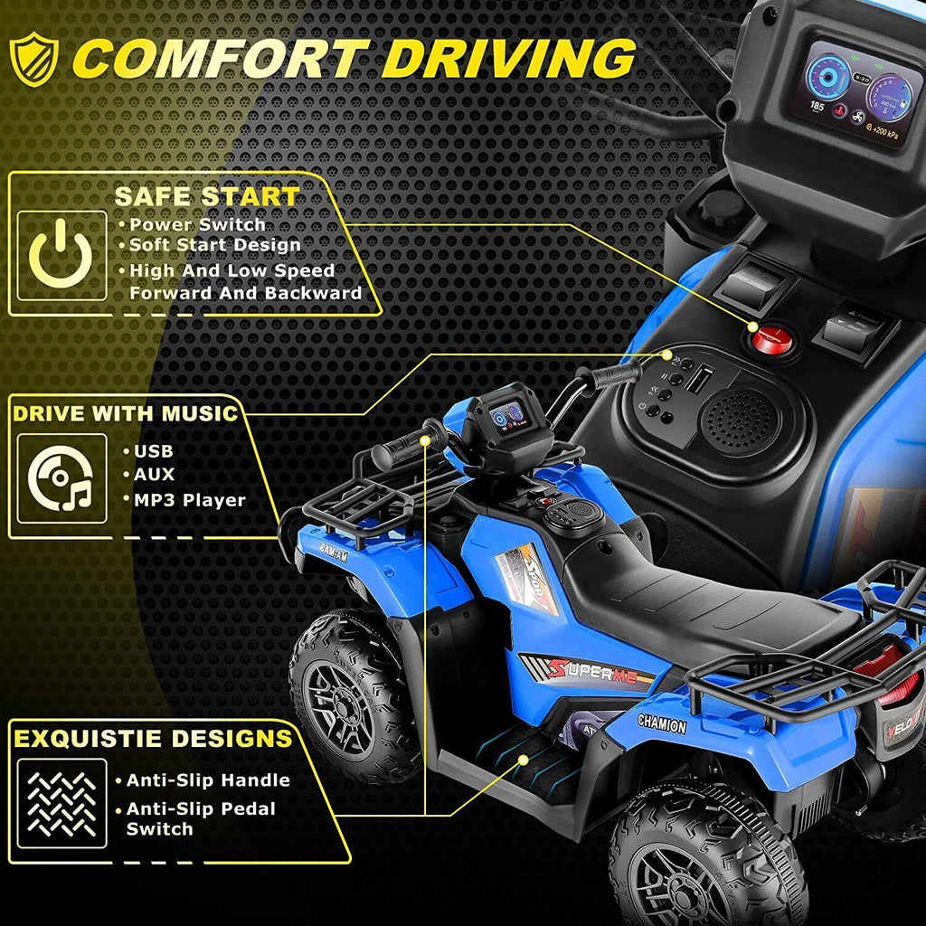 12V Electric Kids ATV Quad Car Truck in Black - Suitable for Ages 3-6 Years