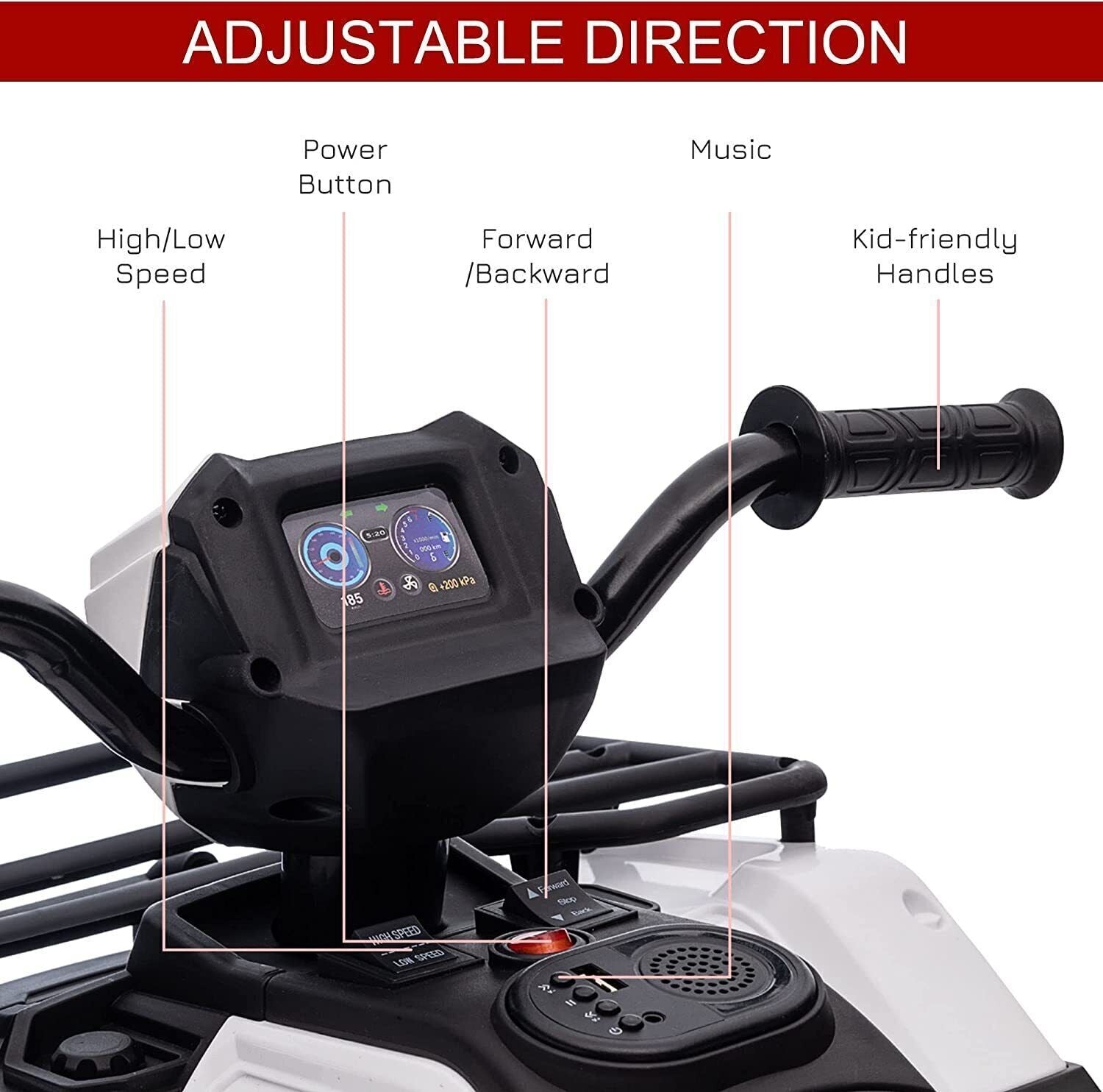 12V Electric Ride-On ATV for Kids 3-6 Years Old - Black Quad Truck with Battery Power