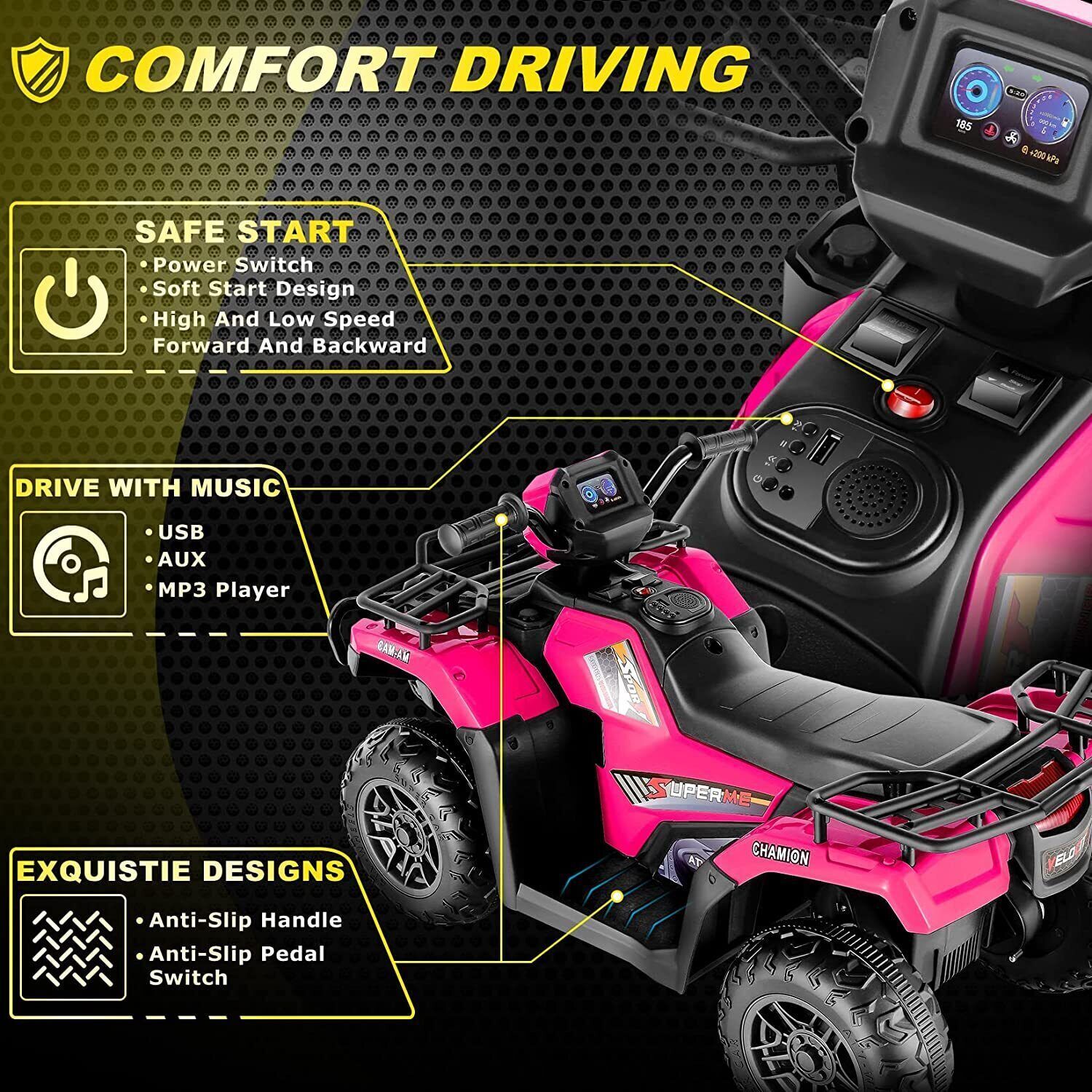 12V Electric Ride-On ATV for Kids - Black Quad Truck for Ages 3-6