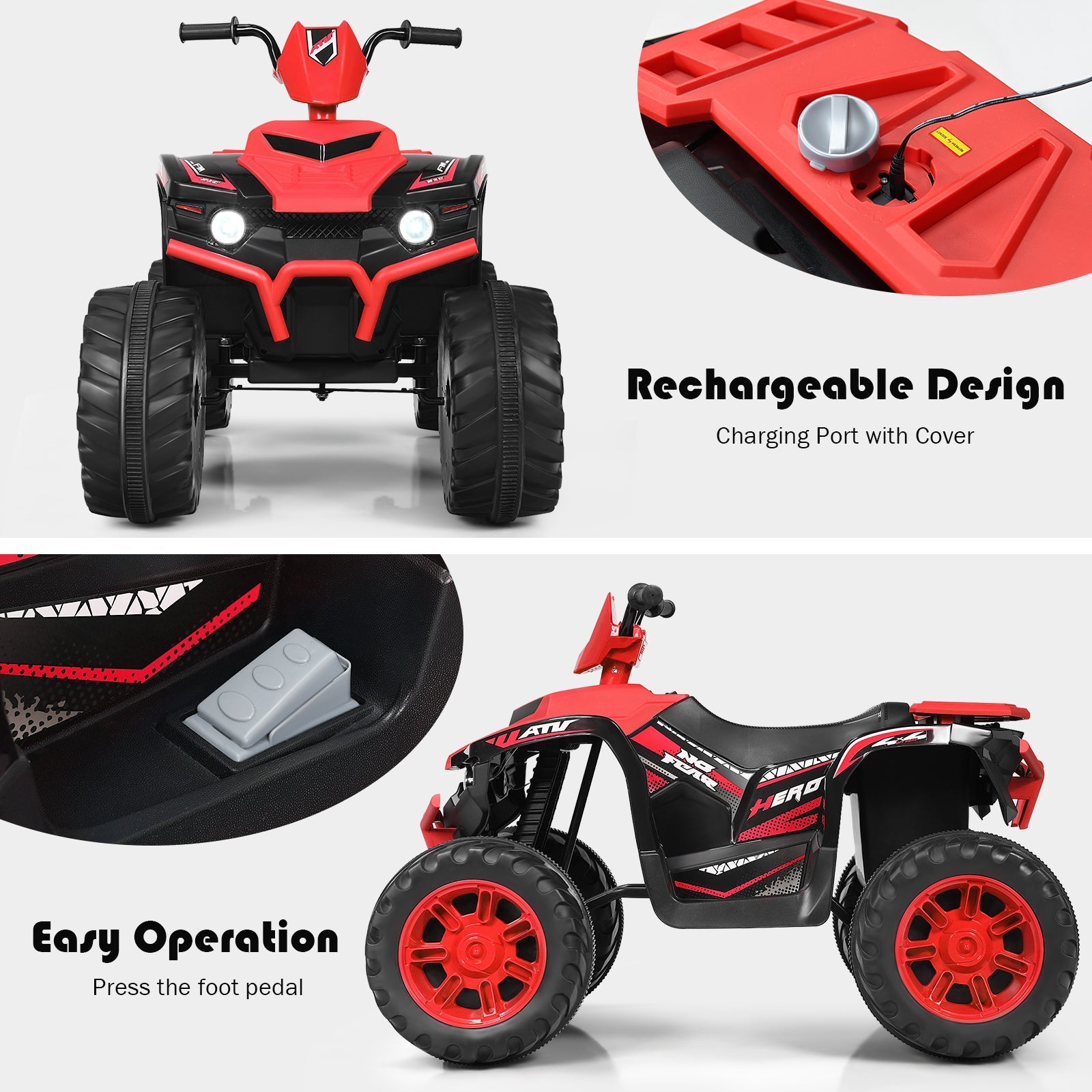 12V Electric Kids Quad ATV Ride On Car with LED Lights - The Perfect Ride for Your Little One!
