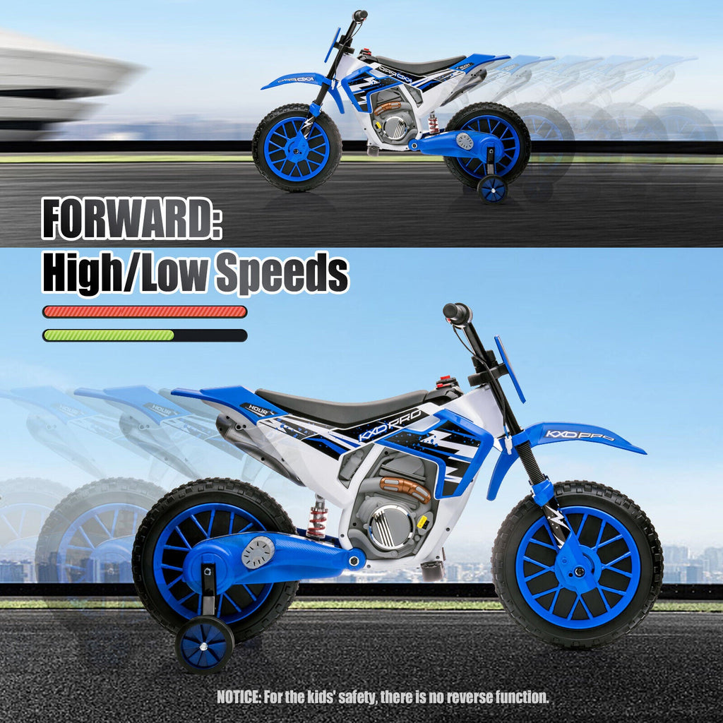 12V Electric Kids Ride-On Dirt Bike with Training Wheels - Battery Powered Motorcycle