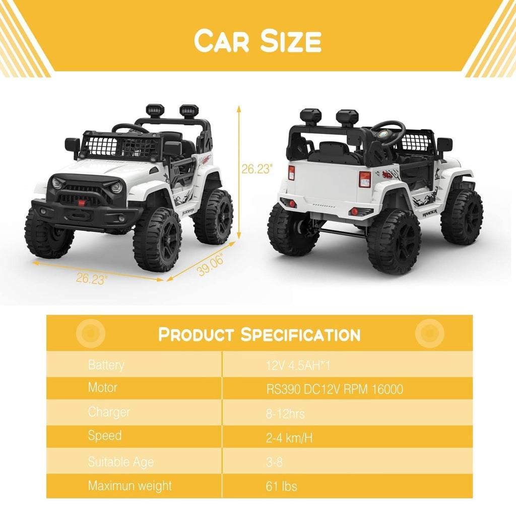 12V Electric Kids Ride On Jeep with Bluetooth Remote and Safety Belt
