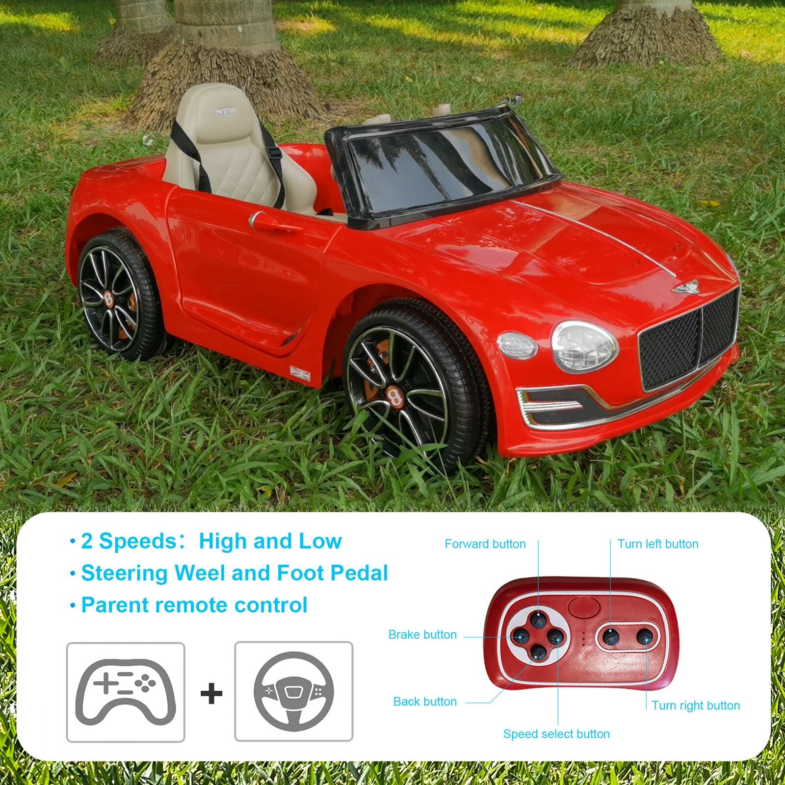 Bentley Style 12V Electric Kids Ride On Car with Remote Control and LED Lights - Perfect Xmas Gift!