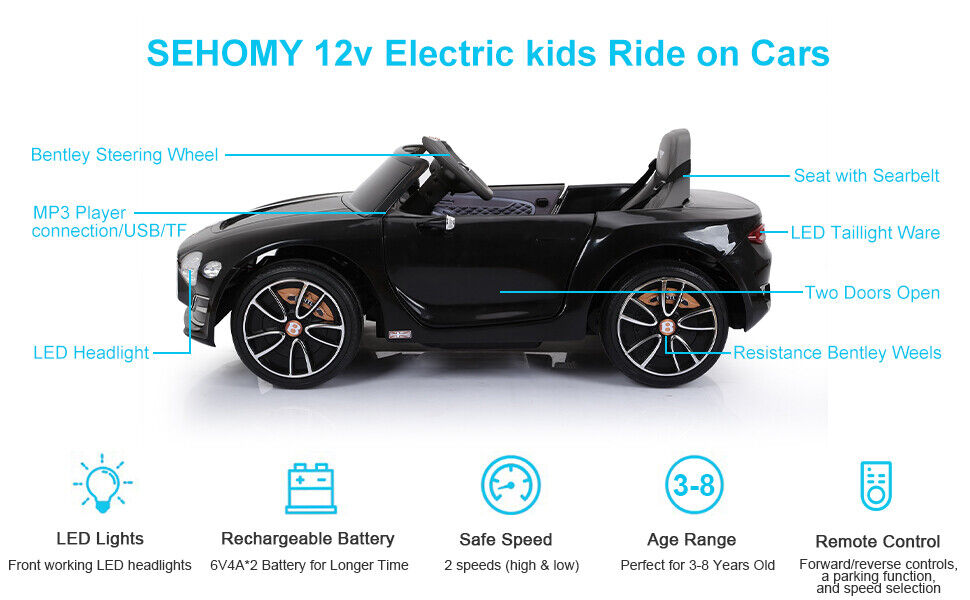 12V Electric Licensed Bentley Style Kids Ride On Car with Remote Control