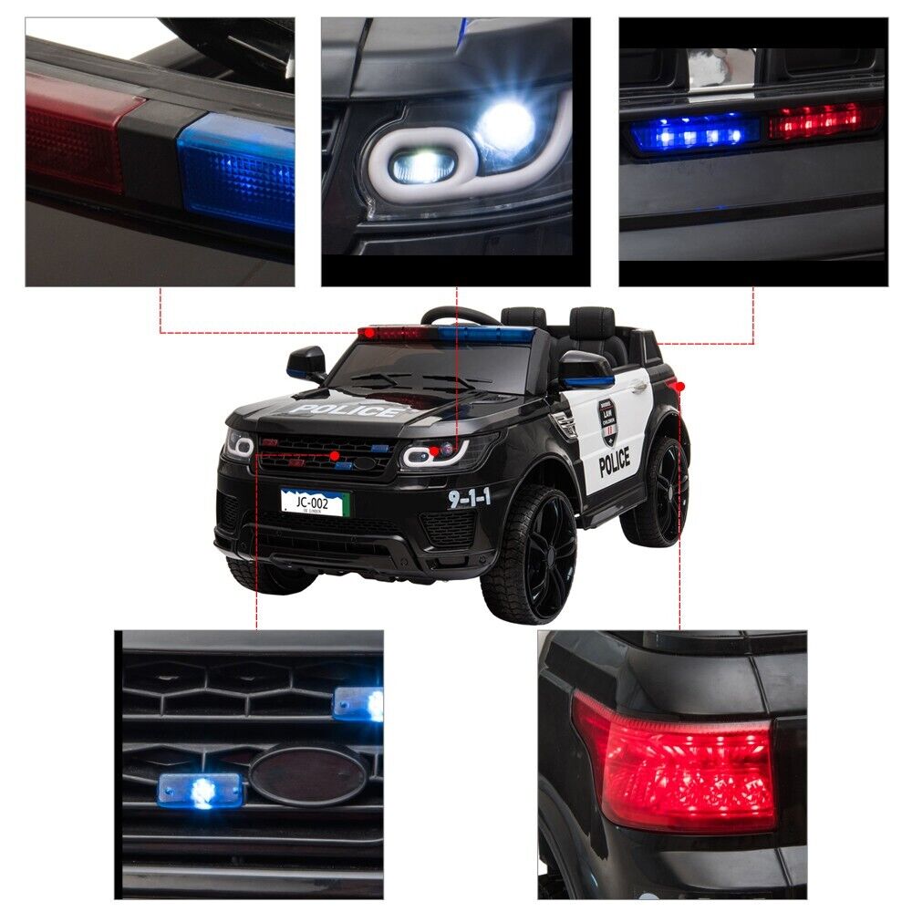 12V Electric Police Car Ride-On SUV for Kids with Remote Control - Black