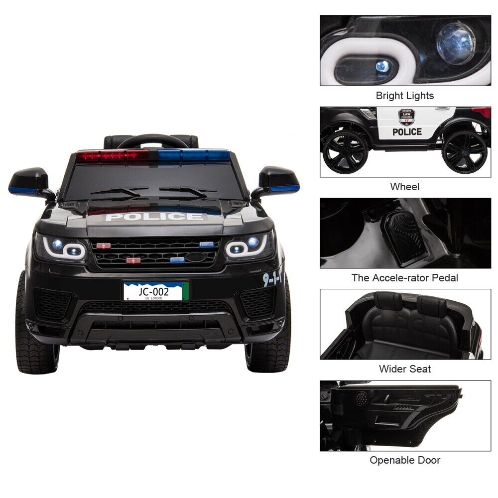 12V Electric Police Car Ride-On SUV for Kids with Remote Control - Black