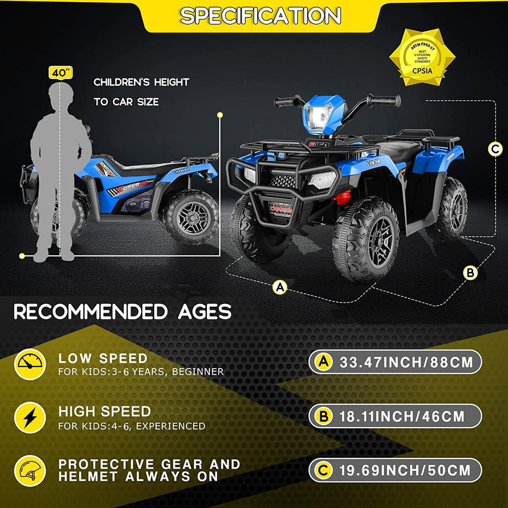 12V Electric Ride-On ATV for Kids with USB/MP3 Player - Perfect Gift for Ages 3-6!