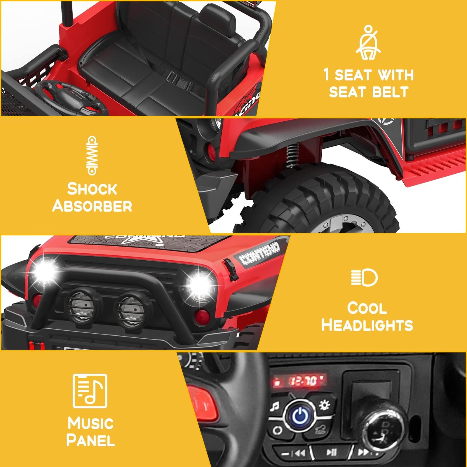 12V Electric Ride-On Car Truck for Kids with Remote Control, Safety Belt, and MP3 Player