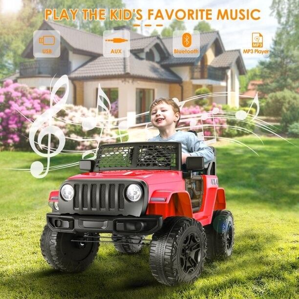 12V Electric Ride-On Car with MP3, Lights, and Remote Control - Red