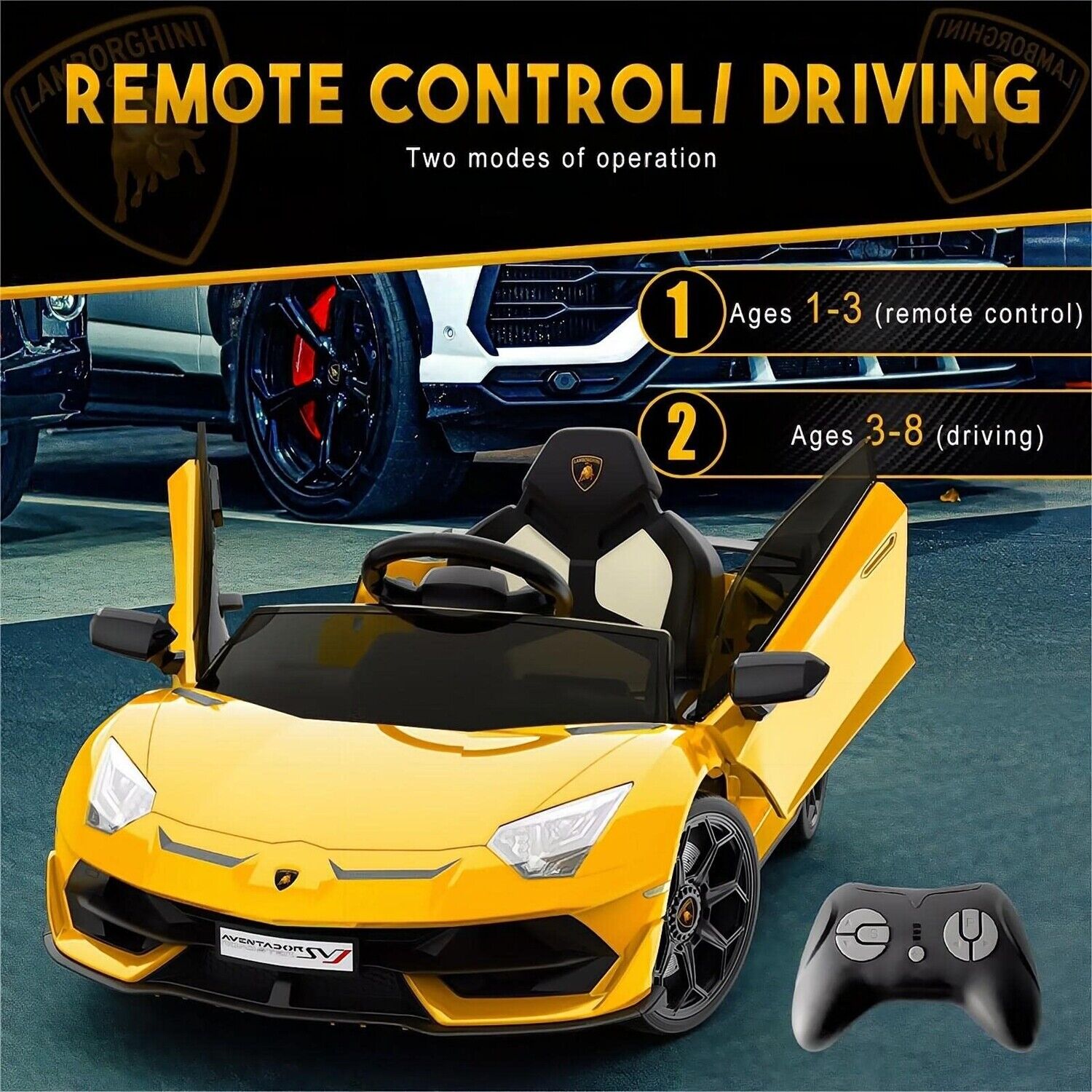Electric Sports Car for Kids with 2 Speeds and LED Lights - 12V Ride-On Vehicle with Remote Control