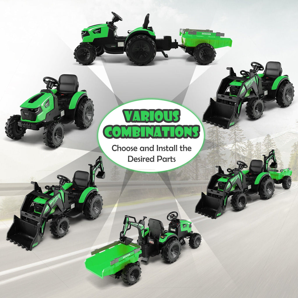 12V Electric Ride-On Excavator Bulldozer with Trailer for Kids - Remote Control Included