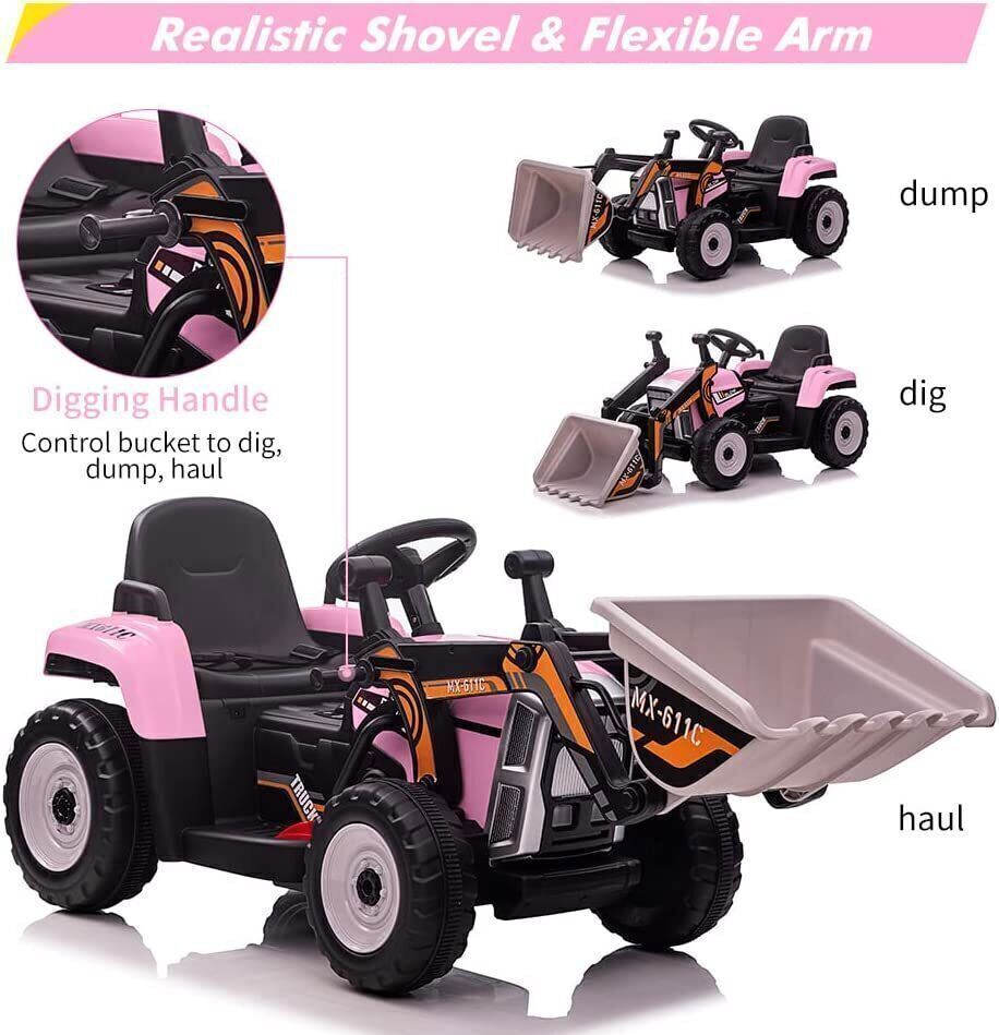 12V Electric Ride-On Excavator for Kids with Bluetooth and 3 Speeds