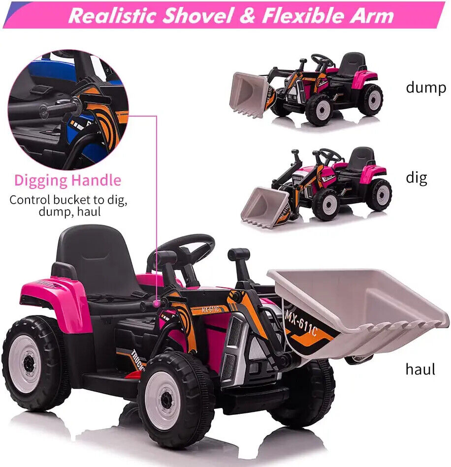 12V Electric Ride-On Excavator Truck for Kids with 3 Speeds, Music, and Remote Control