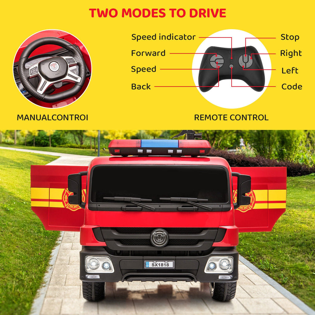 12V Electric Ride-On Fire Truck Toy with Remote Control for Kids Ages 3-7