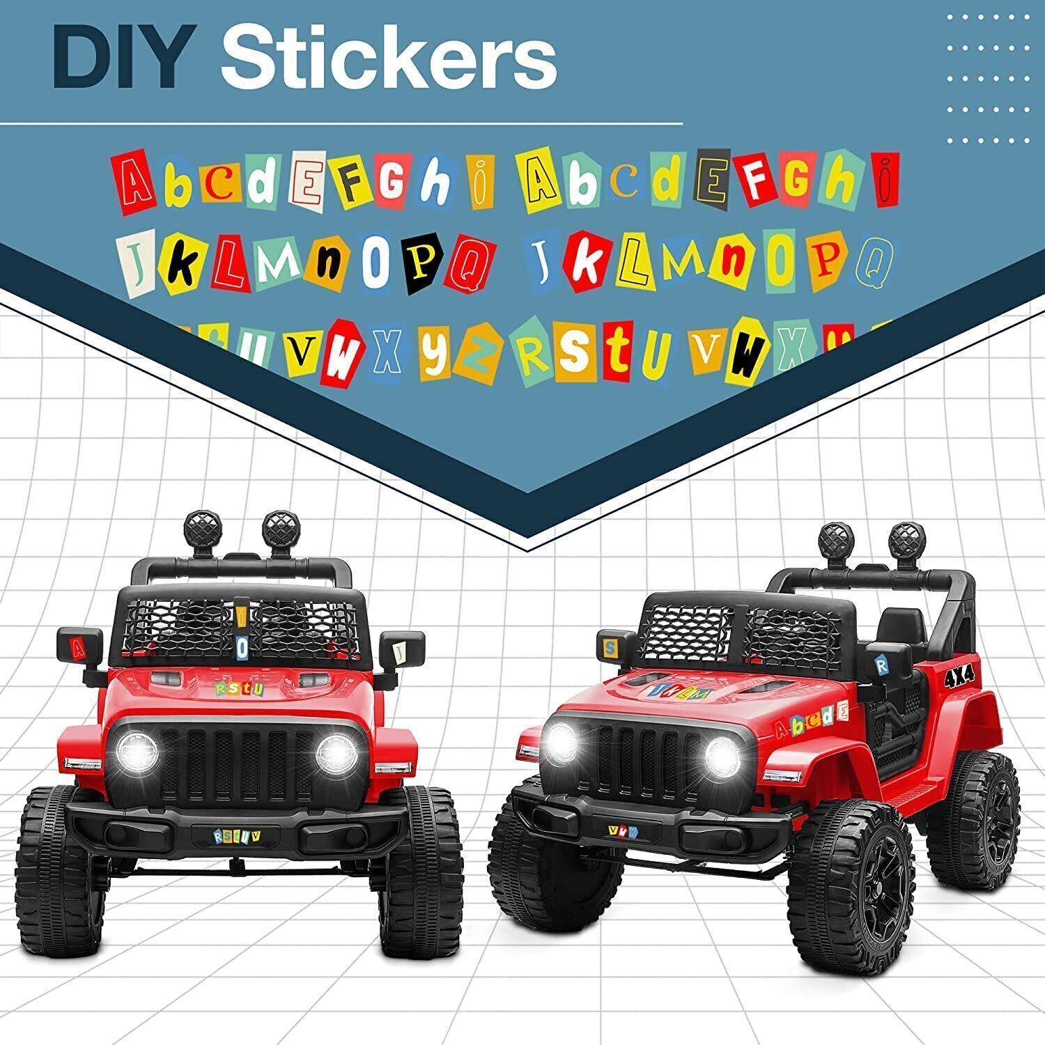 12V Electric Ride-On Jeep Car for Kids with LED Lights, MP3 Player, Remote Control, and 3 Speeds - 7AH Battery Powered