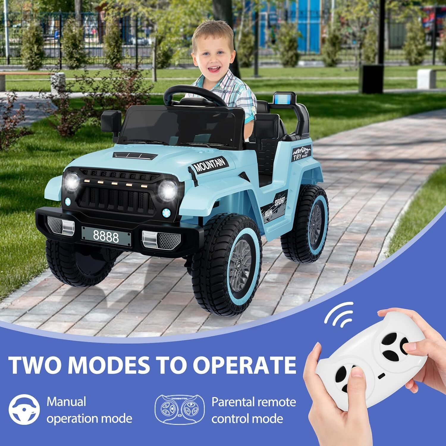 12V Electric Ride On Jeep Toy Car for Kids with Remote Control, Music, and LED Lights - 3 Speed Options