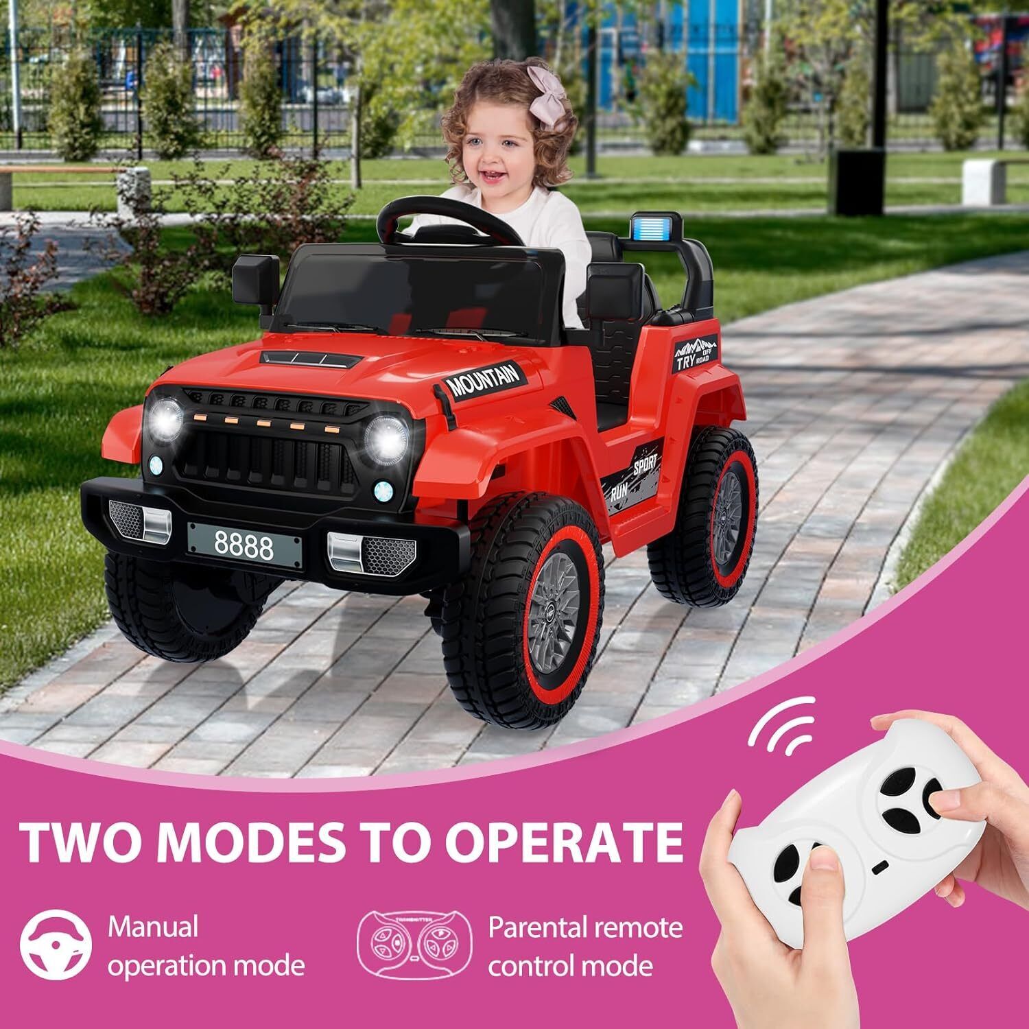 Red Electric 12V Battery Kids Ride On Jeep with Remote Control and Music - 3 Speed Options