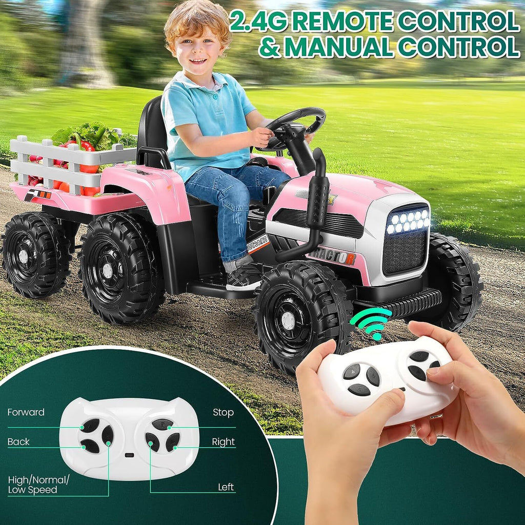 12V Electric Ride-On Tractor with Trailer for Kids - Includes Remote Control!