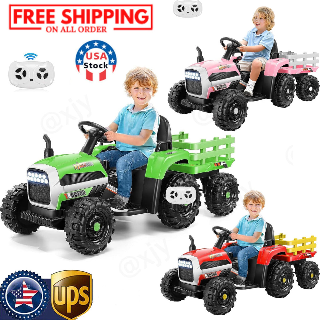 12V Electric Ride-On Tractor for Kids with Trailer Attachment