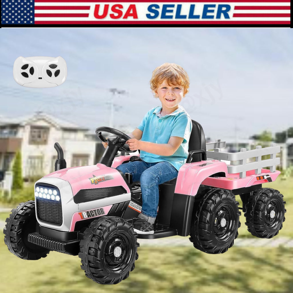 12V Electric Ride-On Tractor for Kids with Trailer Attachment